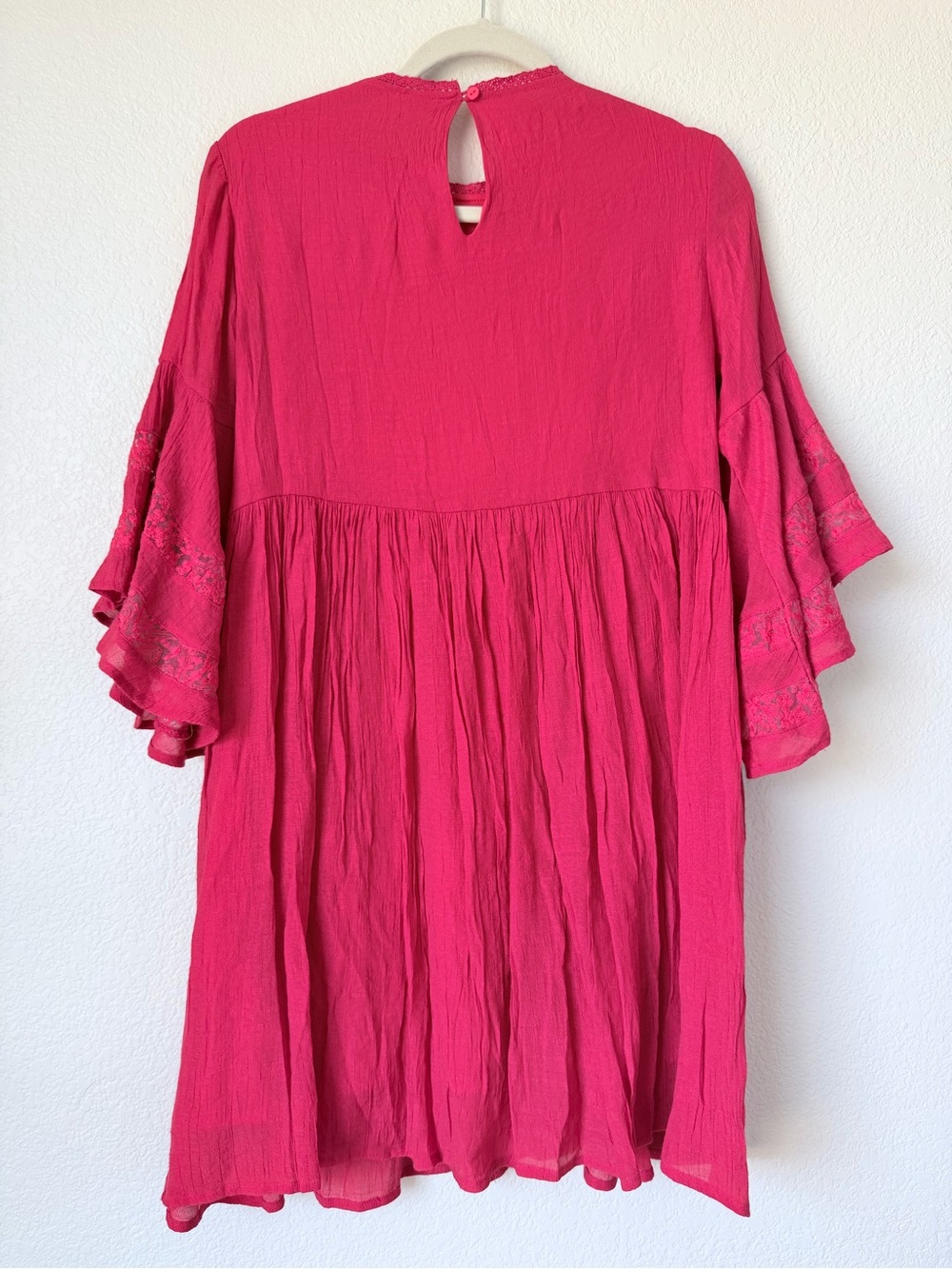 Umgee Bright Red Lace Boho Tiered Bell Sleeve Tunic Dress Top Small - Picture 2 of 9